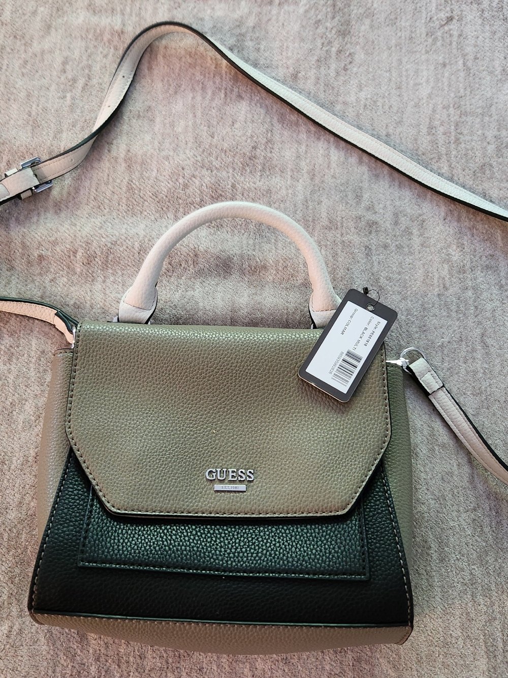 GUESS Two-Tone Olive & Black Top-Handle Crossbody Bag